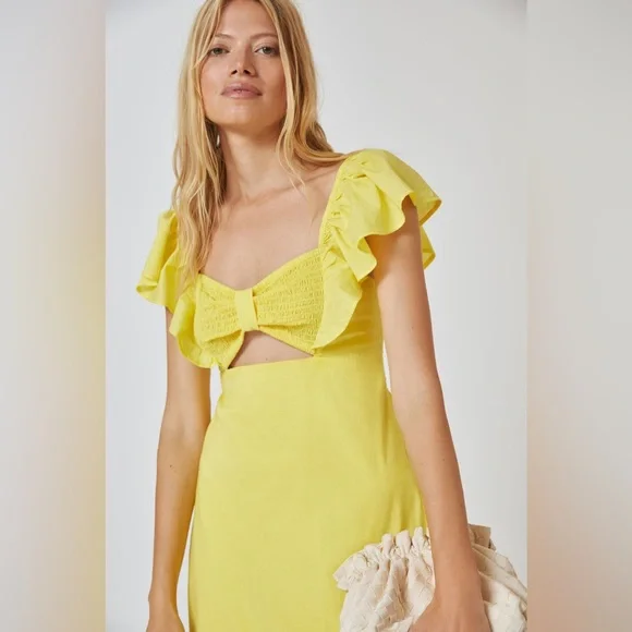 FARM Rio Yellow Midi Dress - Picture 3 of 13